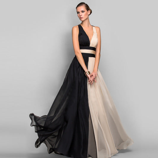 Out-Shine | V neckline Sleeveless color block dress
