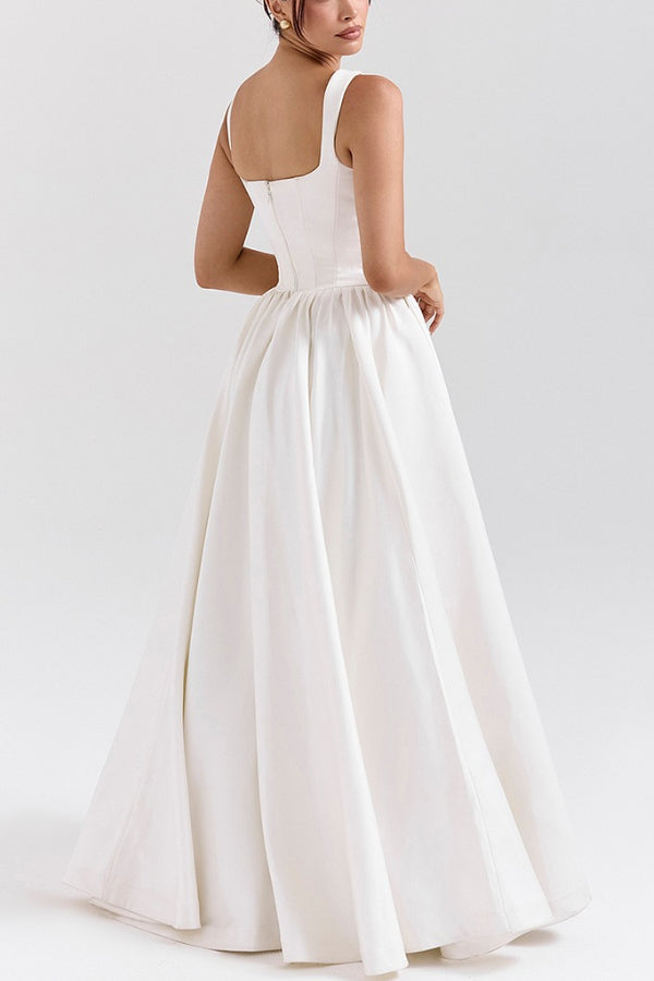 Out-Shine | Straps Corset Solid Color Gowns Maxi Dresses-White