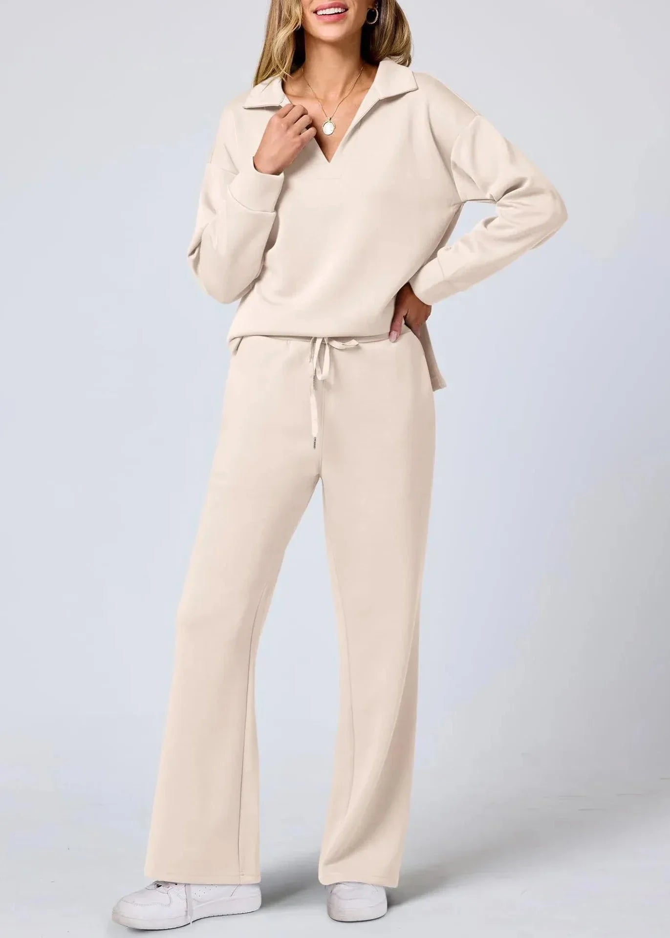 Out-Shine | Collar Pullover & Wide-Leg Pants Set