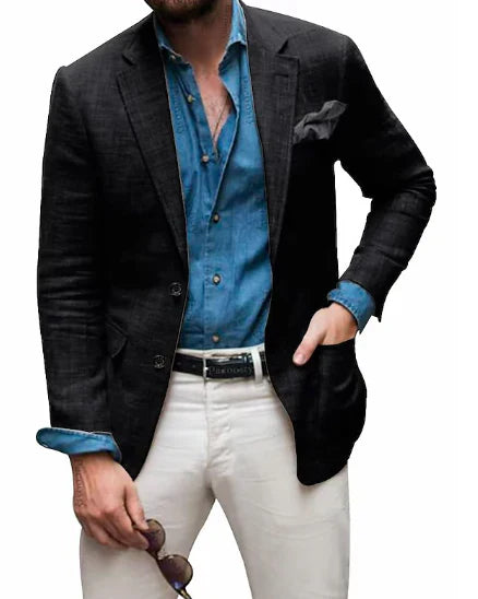 Brillar | Blazer de hombre con correa, ideal para bodas en la playa, corte entallado, color liso, una fila de botones 