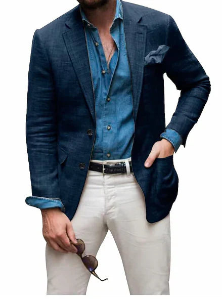 Brillar | Blazer de hombre con correa, ideal para bodas en la playa, corte entallado, color liso, una fila de botones 