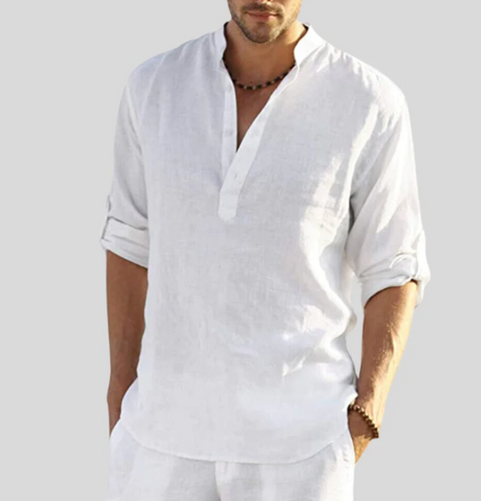 Out-Shine | Black linen shirt With collar