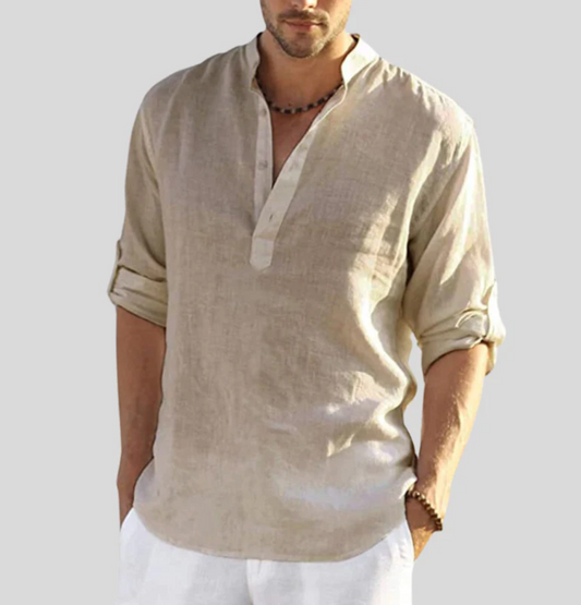 Out-Shine | Black linen shirt With collar
