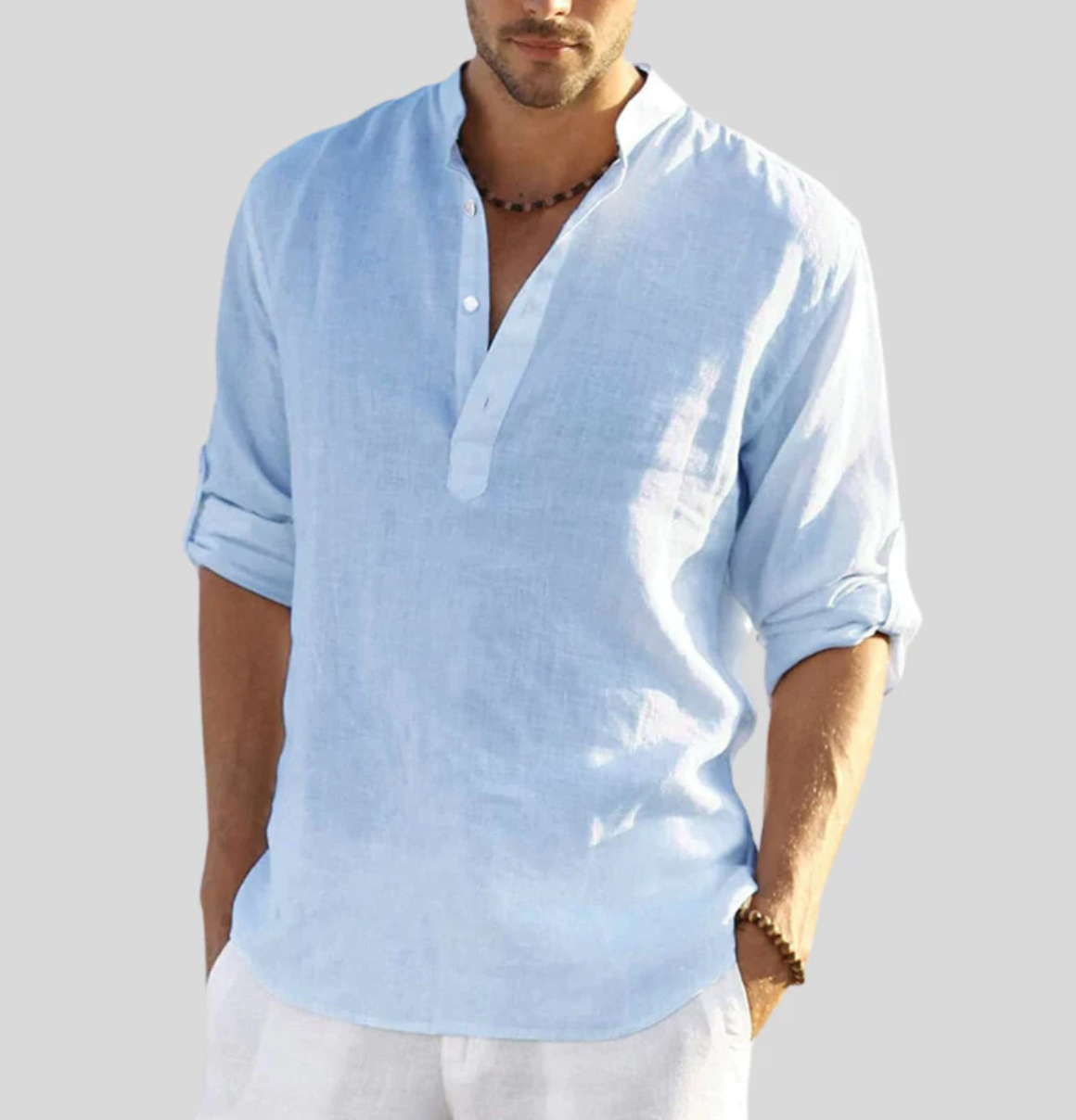 Out-Shine | Black linen shirt With collar