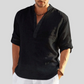 Out-Shine | Black linen shirt With collar