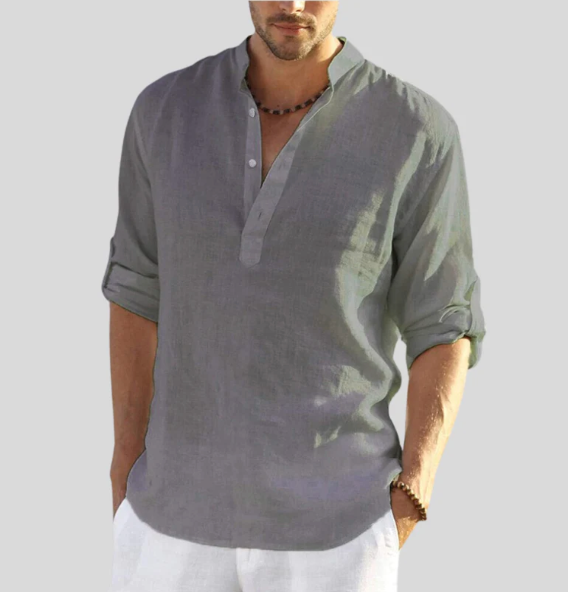 Out-Shine | Black linen shirt With collar