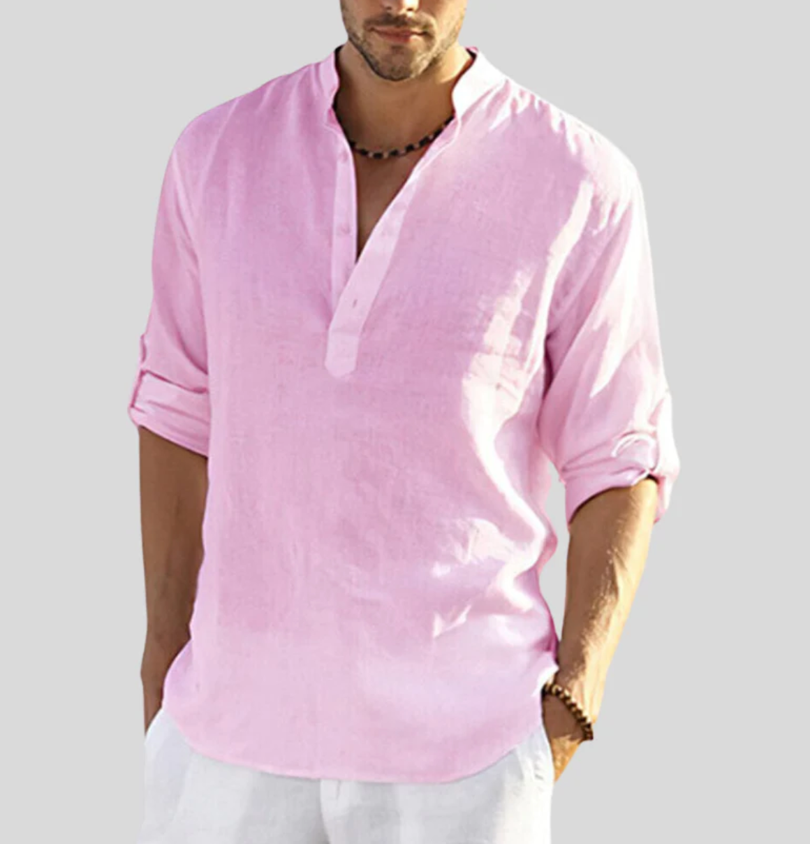 Out-Shine | Black linen shirt With collar