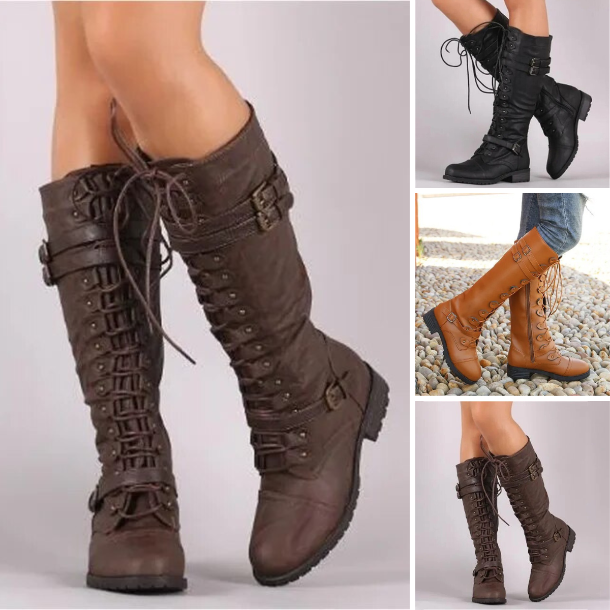 Out Shine | Retro Lace-up Boots with Buckle