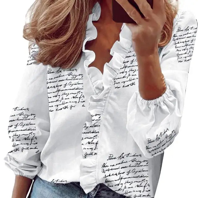 Out-Shine | Stylish top with frills and short sleeves