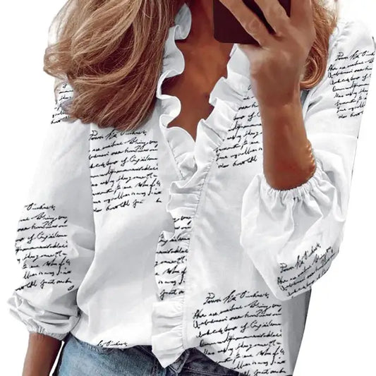Out-Shine | Stylish top with frills and short sleeves