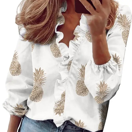 Out-Shine | Stylish top with frills and short sleeves