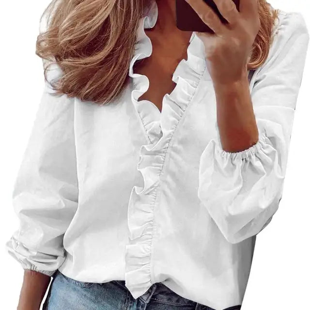 Out-Shine | Stylish top with frills and short sleeves