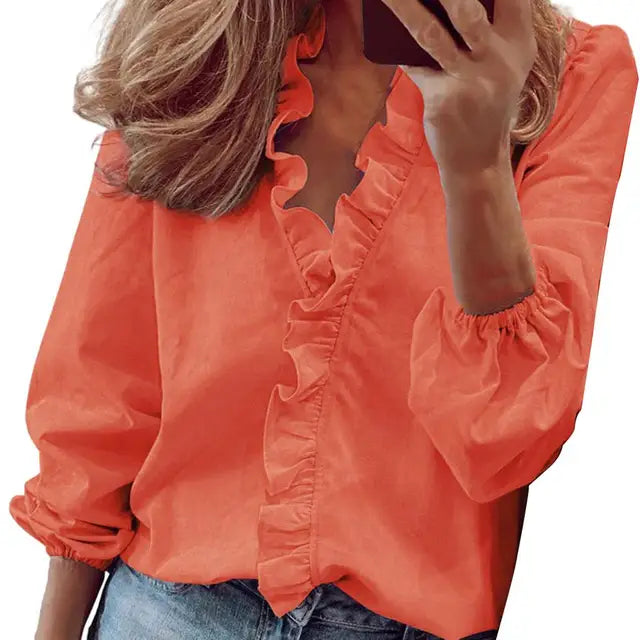 Out-Shine | Stylish top with frills and short sleeves