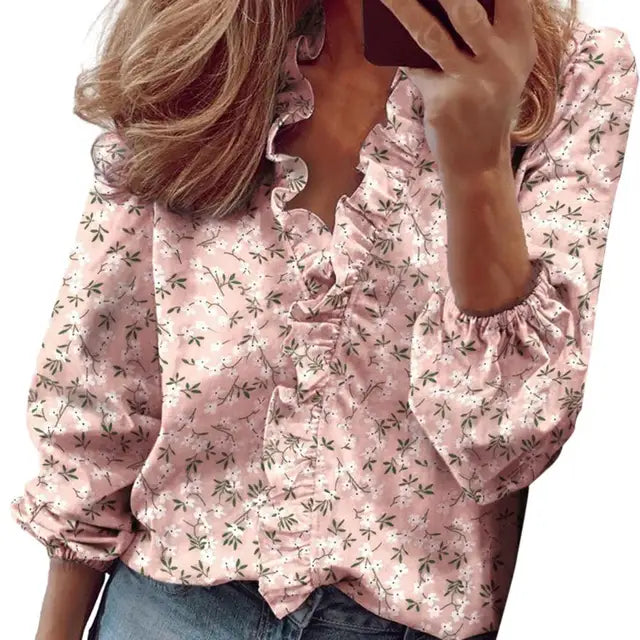 Out-Shine | Stylish top with frills and short sleeves