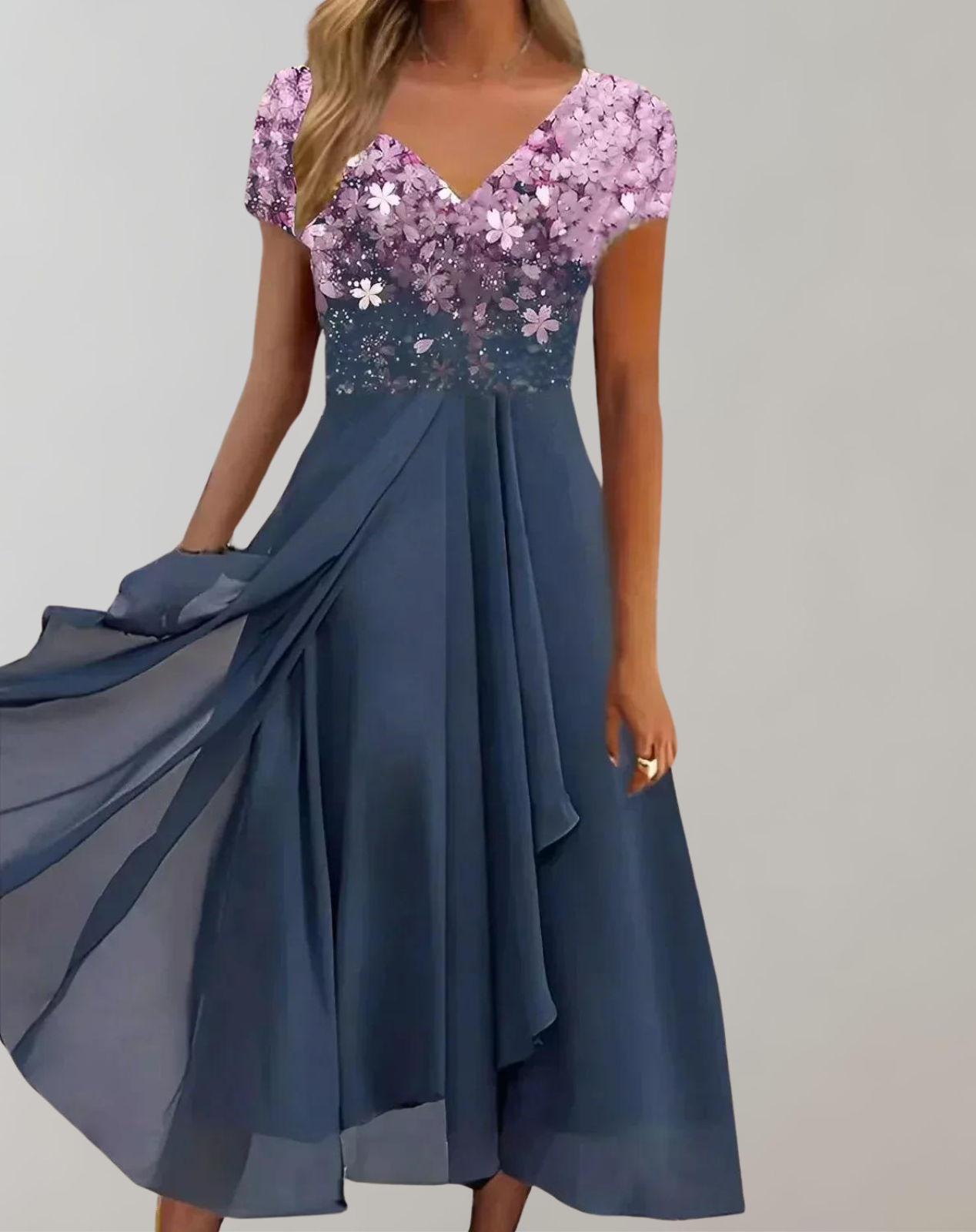 Out-Shine | Bright Flower Dress | Women's Evening Dress | Shiny top dress