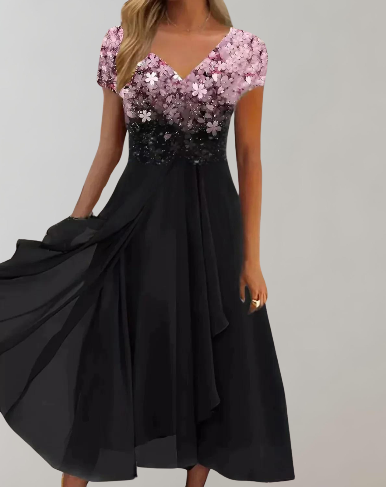 Out-Shine | Bright Flower Dress | Women's Evening Dress | Shiny top dress