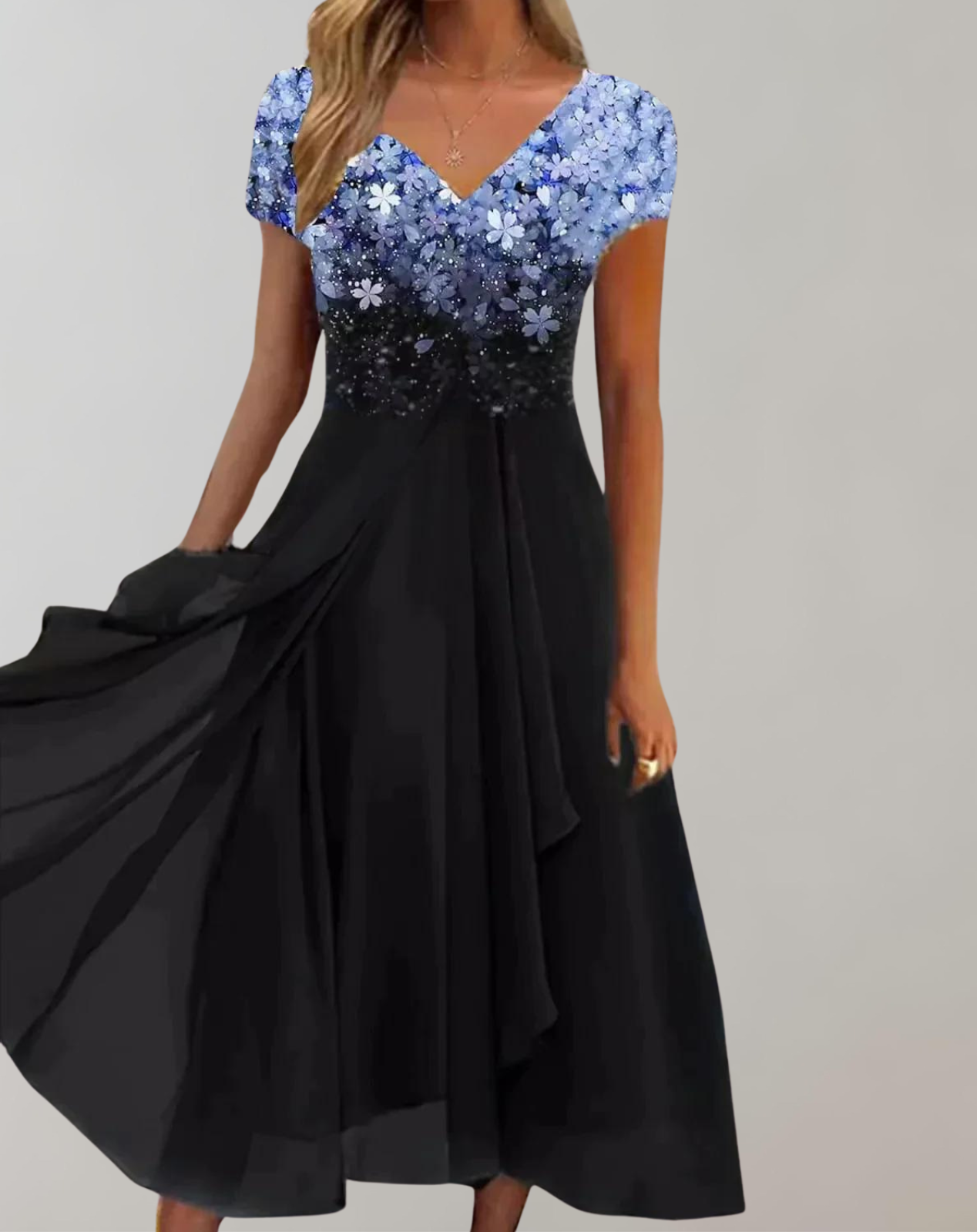 Out-Shine | Bright Flower Dress | Women's Evening Dress | Shiny top dress
