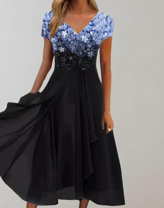 Out-Shine | Bright Flower Dress | Women's Evening Dress | Shiny top dress
