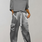 Out-Shine | 2-Piece Set | Elegant Satin Top with Satin Cargo Trousers