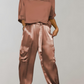 Out-Shine | 2-Piece Set | Elegant Satin Top with Satin Cargo Trousers