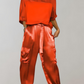 Out-Shine | 2-Piece Set | Elegant Satin Top with Satin Cargo Trousers