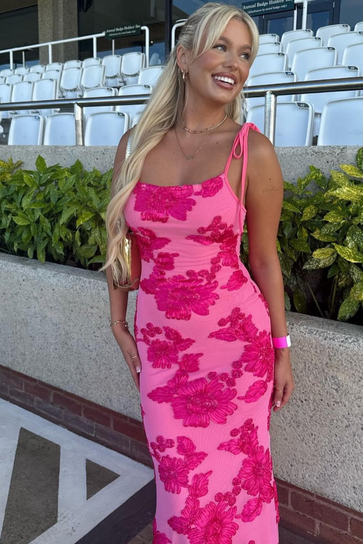 Out-Shine | Pink Floral Knot-Strap Dress