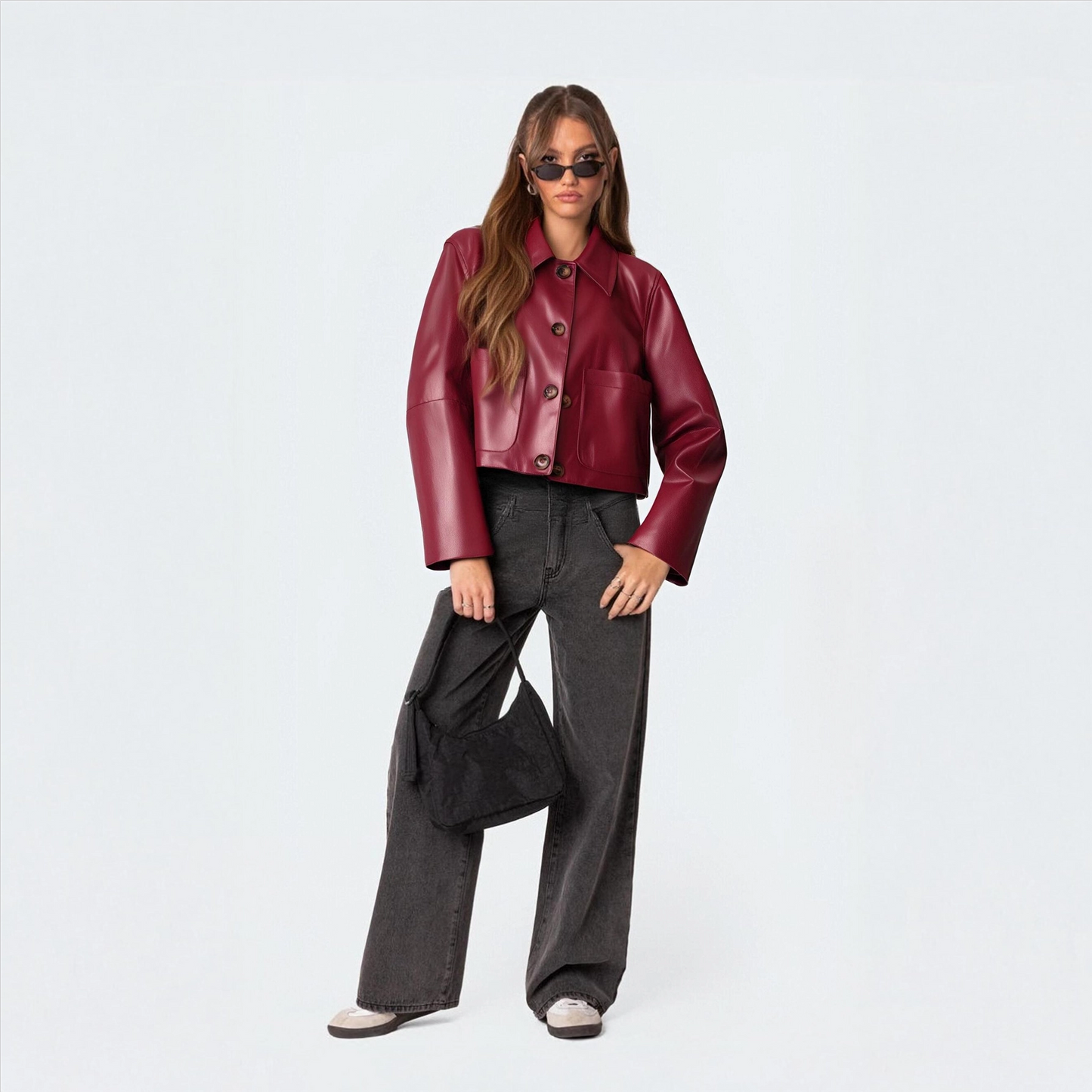 Out-Shine | Plain color leather jacket
