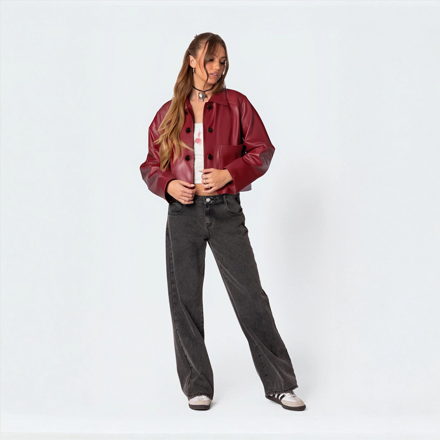 Out-Shine | Plain color leather jacket