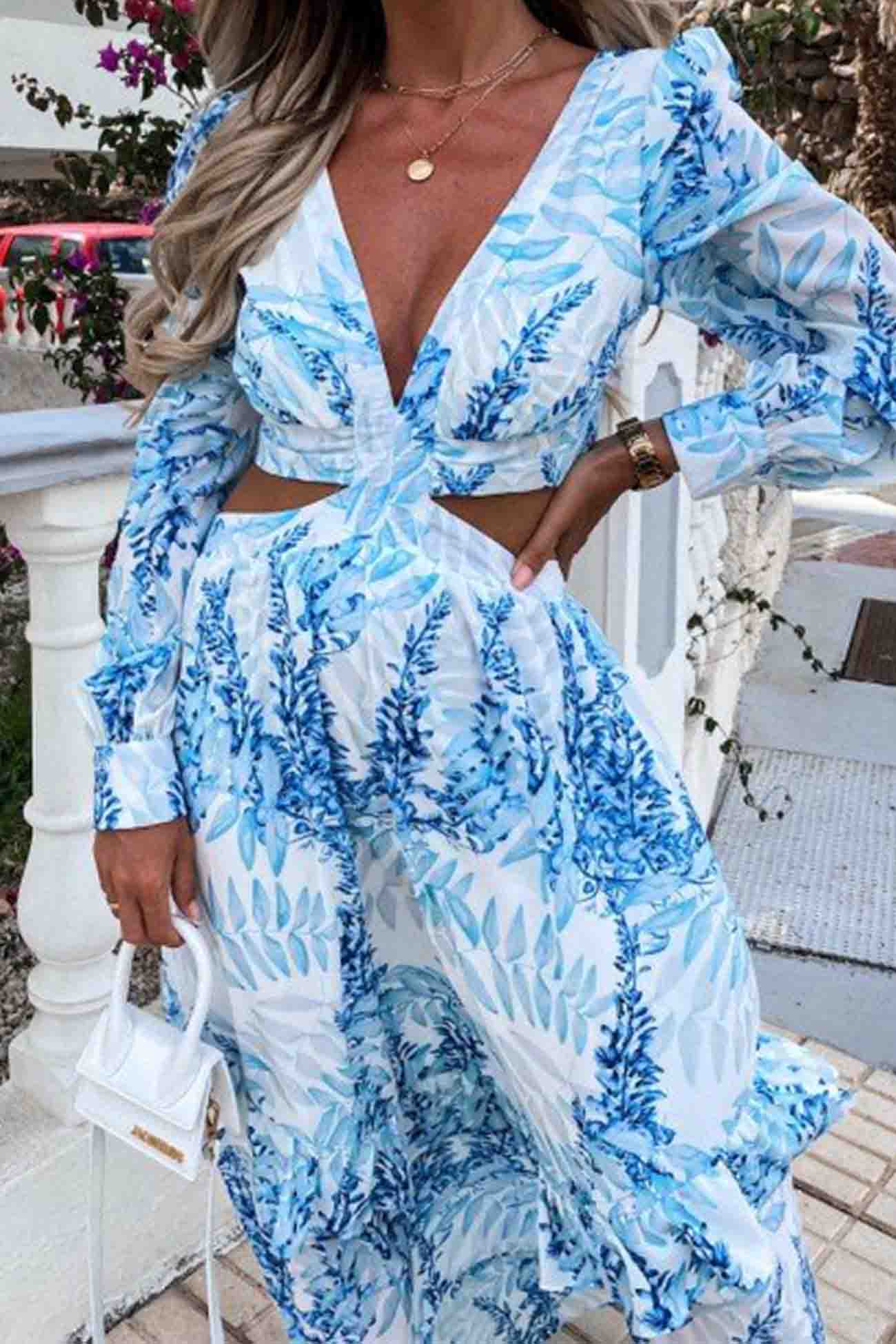 Deslumbra | Vestido maxi moderno de manga larga para mujer