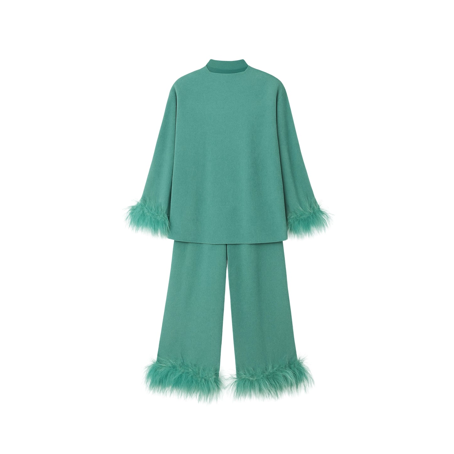 Out-Shine | Feather standing collar long sleeve top and pants set