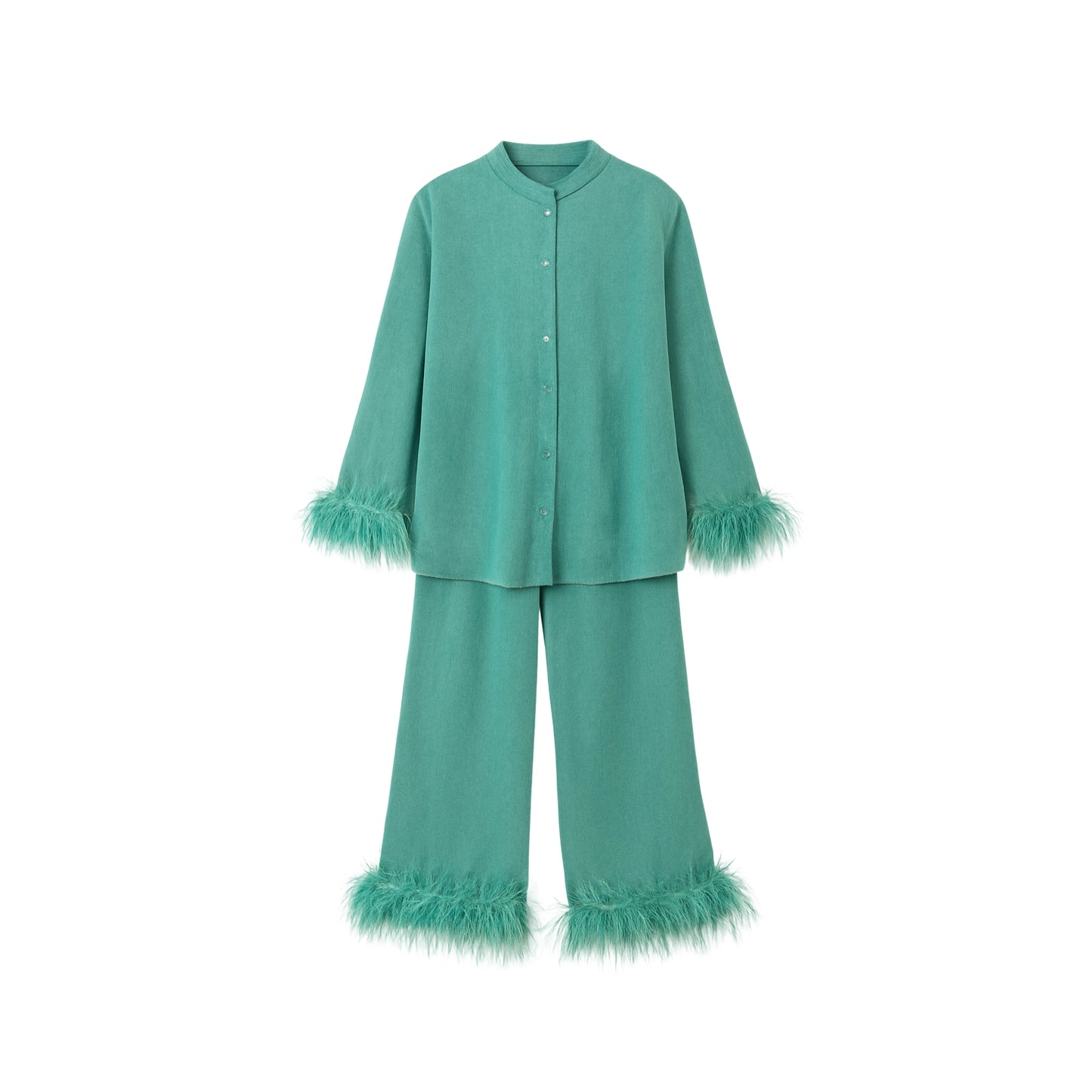 Out-Shine | Feather standing collar long sleeve top and pants set