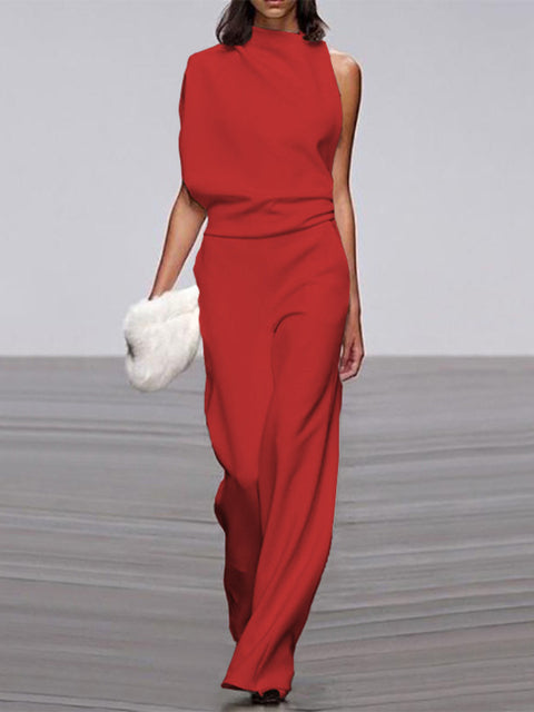 Out-Shine | Women's Jumpsuit With Round Neck, Armless And Wide Leg