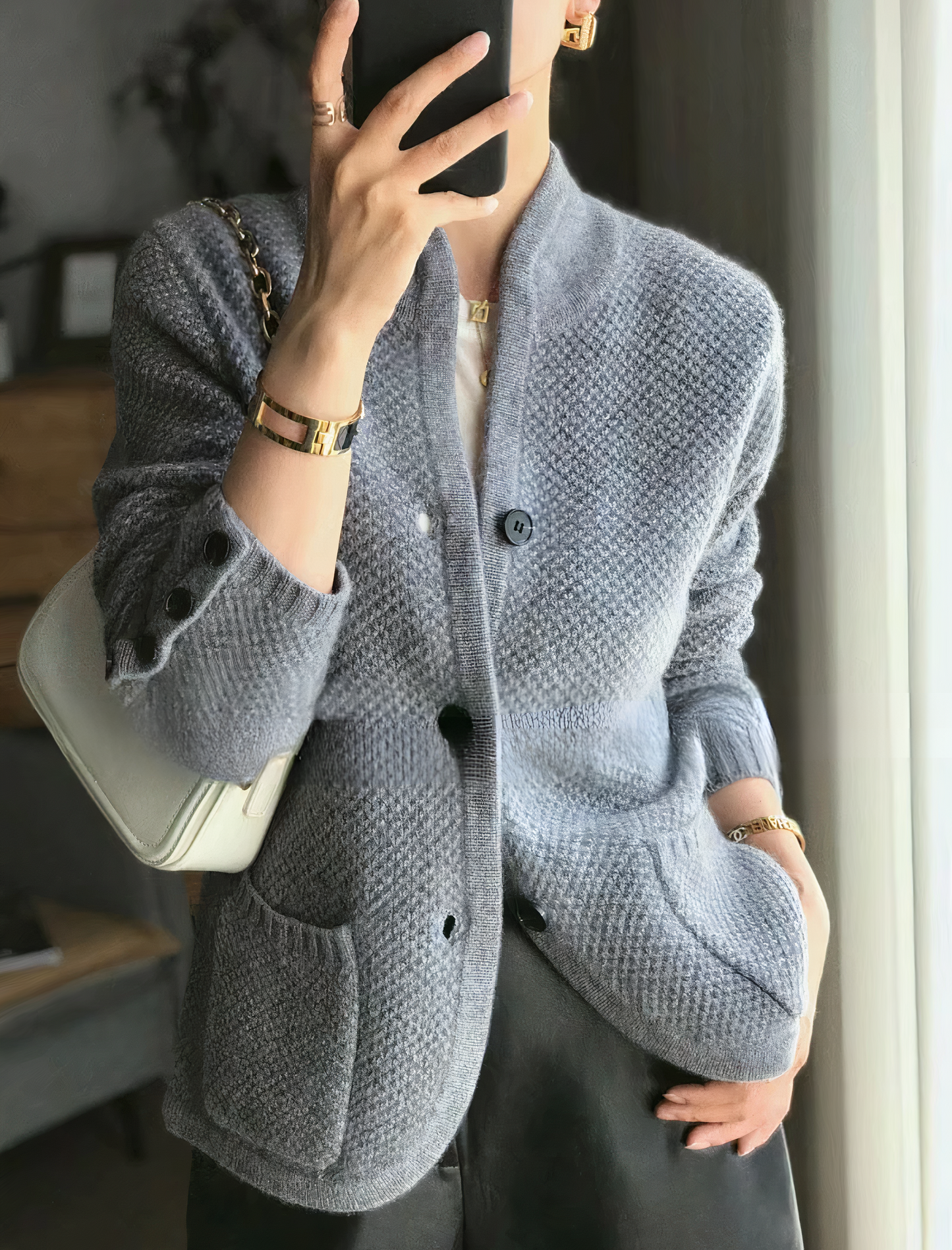 Out-Shine | Knitted Jacket with Button Stripe