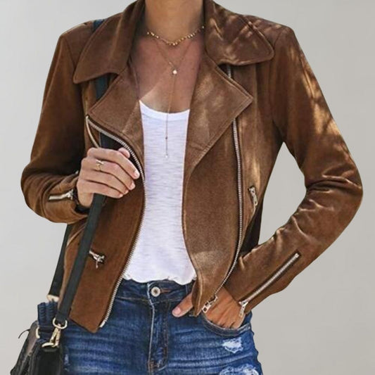 Out-Shine | Women's suede biker jacket with zipper