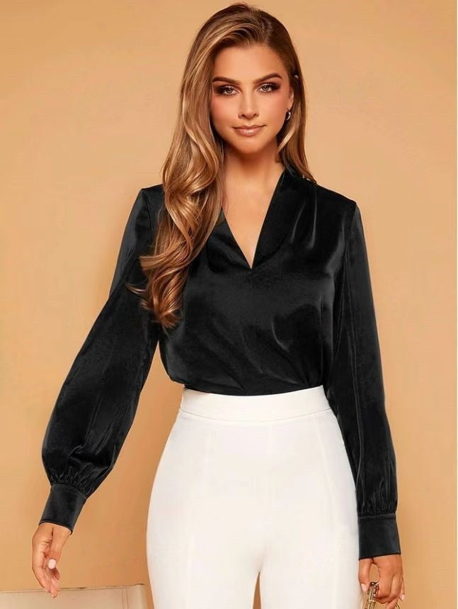 Out-Shine | V Neckline Long Sleeve Satin