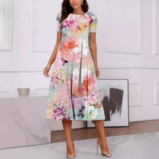 Out-Shine | Floral print spring summer short sleeve dress