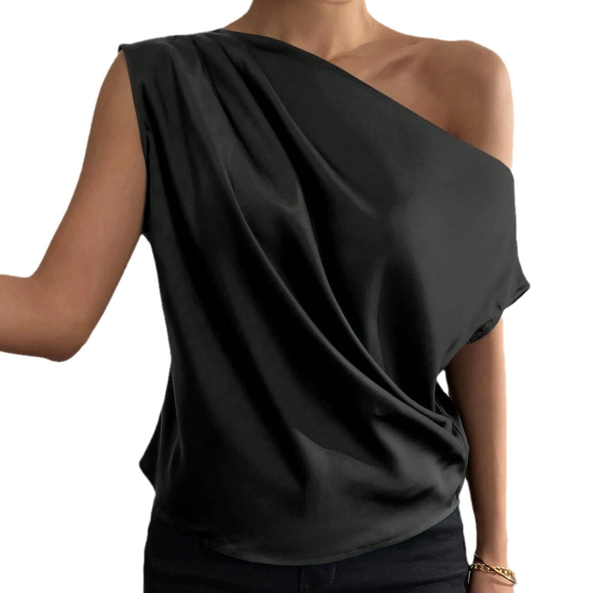 Out-Shine | Vest With Diagonal Collar And Pinch Pleated Design For Women