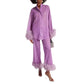 Out-Shine | Autumn winter feather standing collar long sleeve top and pants set
