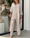 Out-Shine | Irregular cotton linen wide leg two-piece set