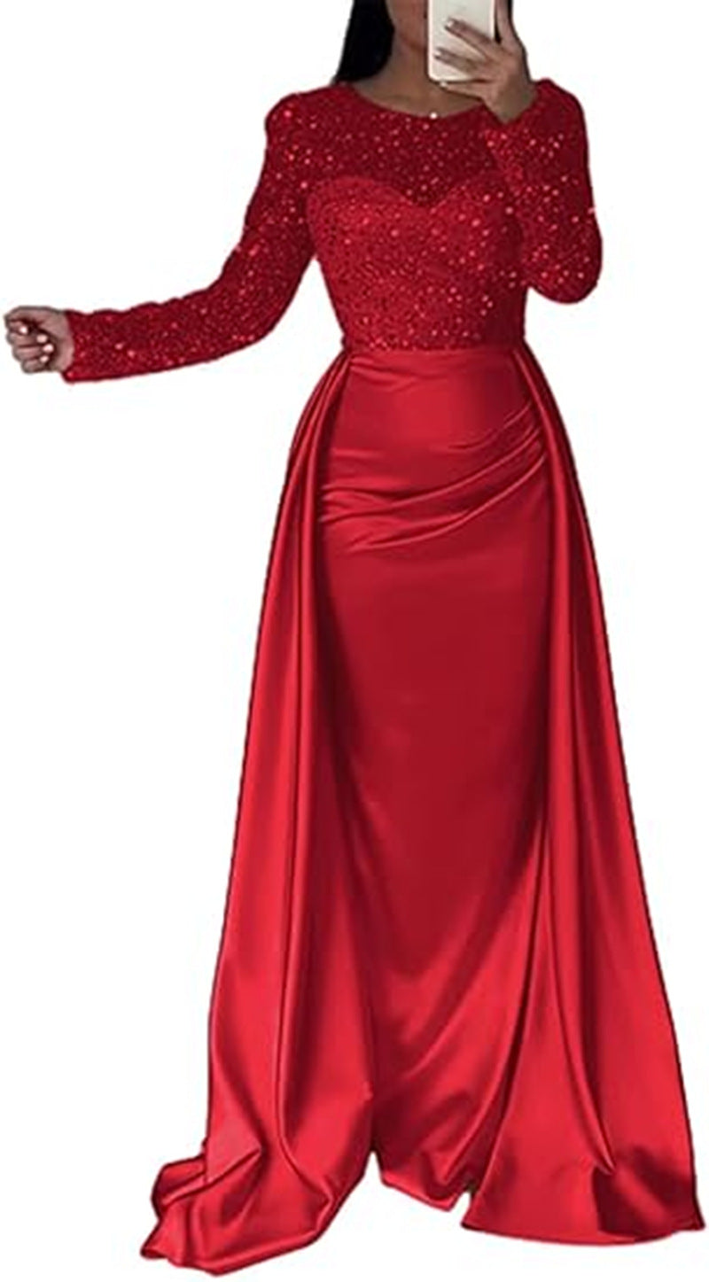 Out-Shine | Women's Glamorous Evening Gown with Sparkling Pearls and Flowing Skirt