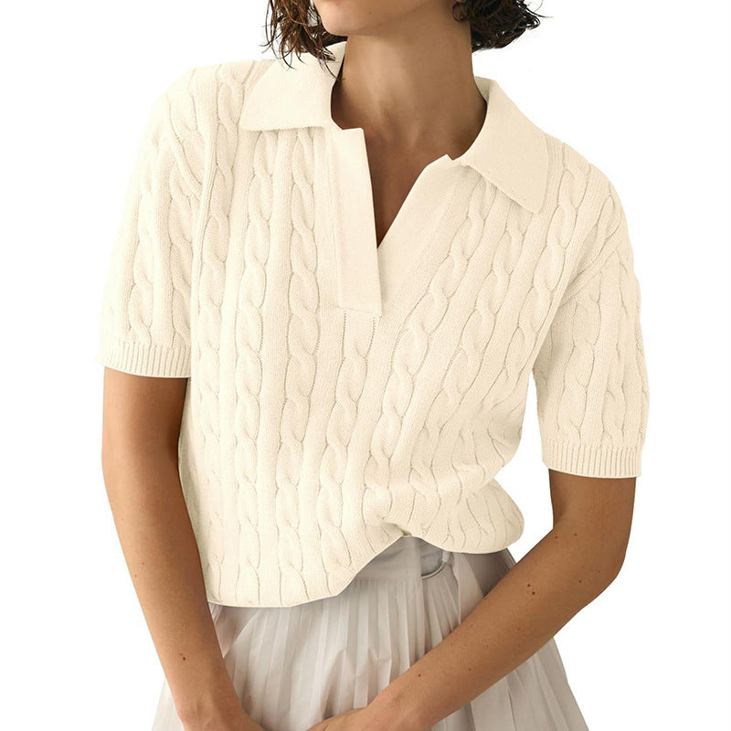 Out-Shine | Polo collar Twist knit sweater