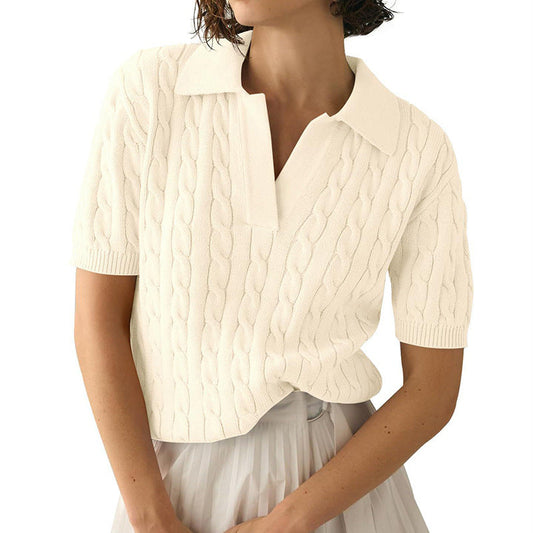 Out-Shine | Polo collar Twist knit sweater
