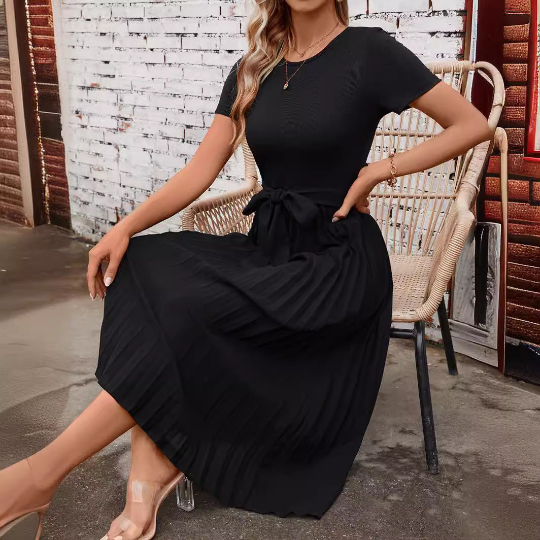 Deslumbra | Vestido midi fluido de manga corta con faja