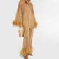 Out-Shine | Autumn winter feather standing collar long sleeve top and pants set