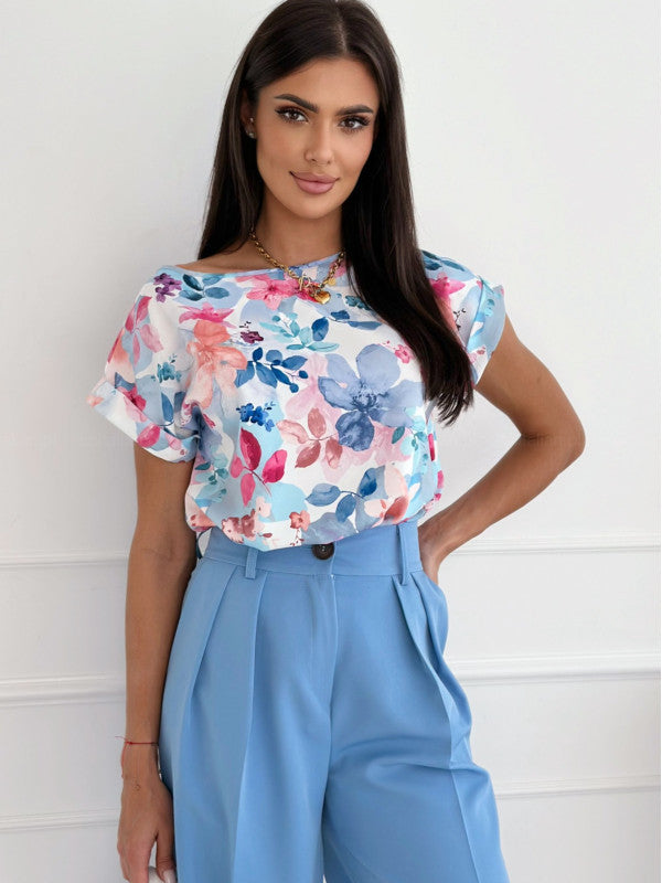 Out-Shine | Summer printed round neck loose shirt