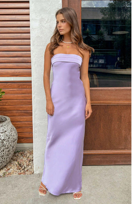 Out-Shine | Summer Plain Color Wearless Elastic Backless Satin Dress
