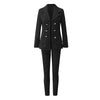 Black suit with double-breasted jacket and pants on a white background