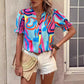 Out-Shine | Abstract print puff sleeve short shirt