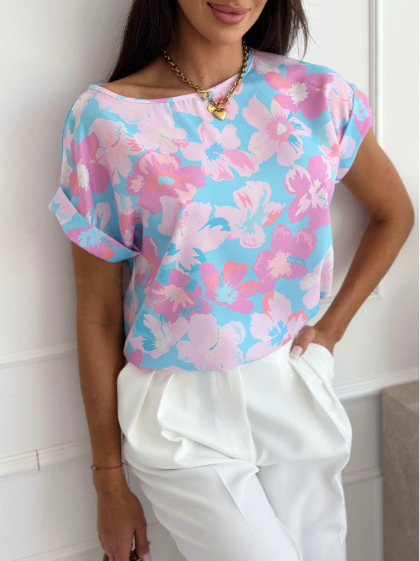 Out-Shine | Summer printed round neck loose shirt