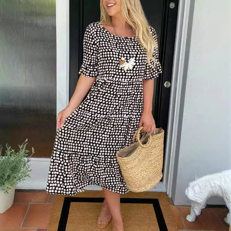 Out-Shine | Summer Roundneck Printed Short Sleeve Dress